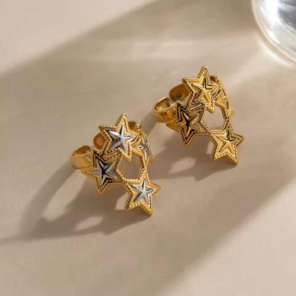 Multi Star Adjustable Ring - 18K Gold Plated Stainless Steel
