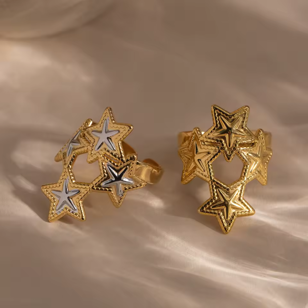 Multi Star Adjustable Ring - 18K Gold Plated Stainless Steel