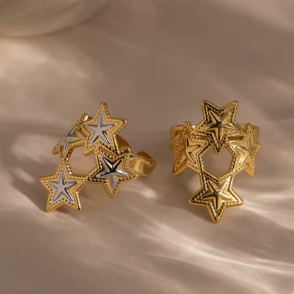 Multi Star Adjustable Ring - 18K Gold Plated Stainless Steel