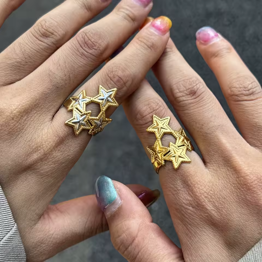 Multi Star Adjustable Ring - 18K Gold Plated Stainless Steel