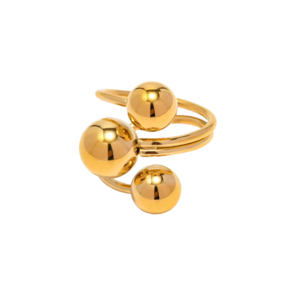 Triple Ball Adjustable Statement Ring - Stainless Steel