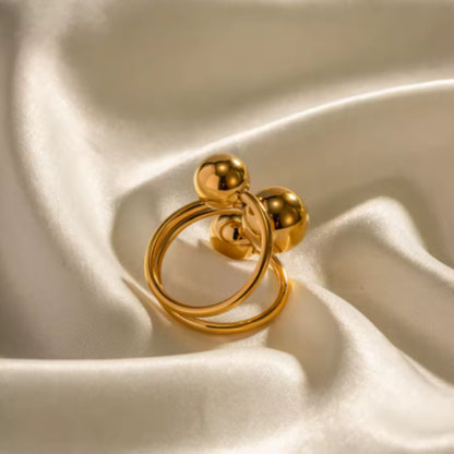 Triple Ball Adjustable Statement Ring - Stainless Steel