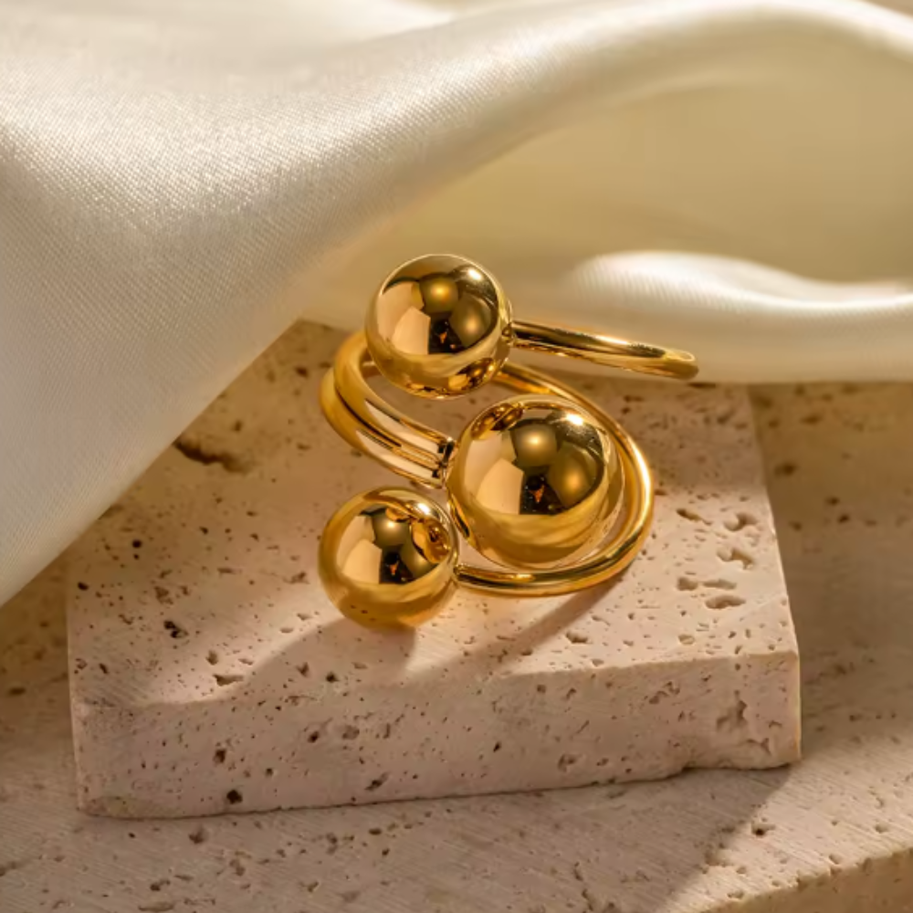 Triple Ball Adjustable Statement Ring - Stainless Steel