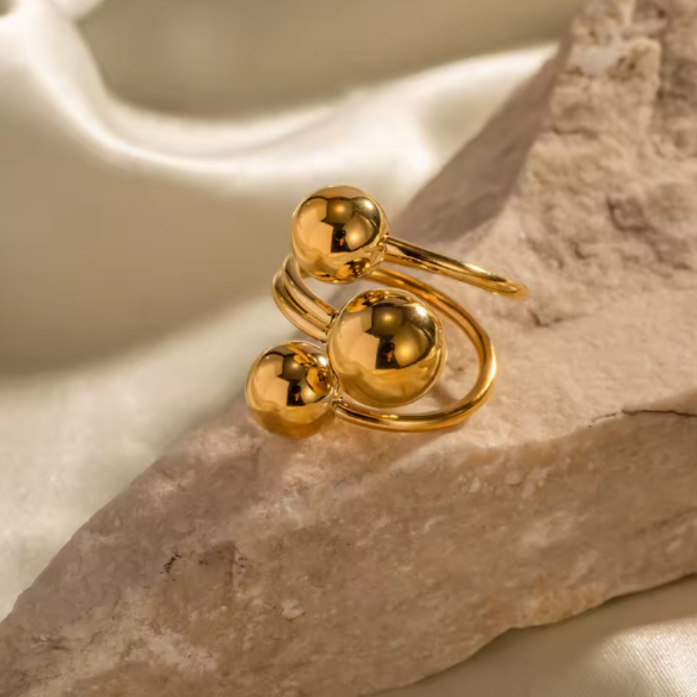 Triple Ball Adjustable Statement Ring - Stainless Steel