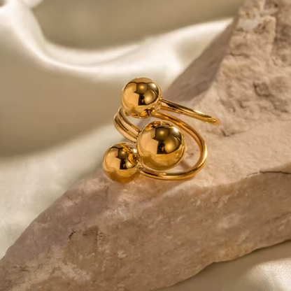 Triple Ball Adjustable Statement Ring - Stainless Steel