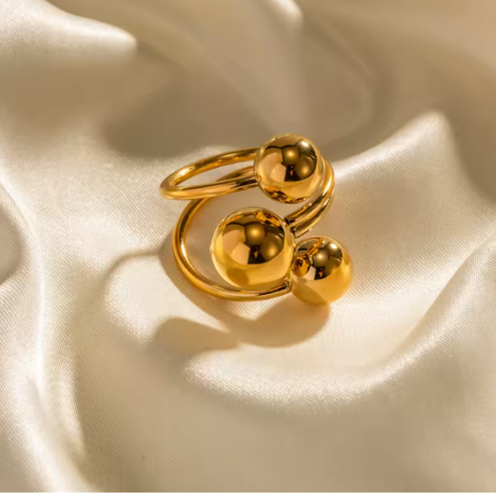 Triple Ball Adjustable Statement Ring - Stainless Steel