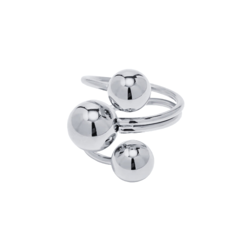 Triple Ball Adjustable Statement Ring - Stainless Steel