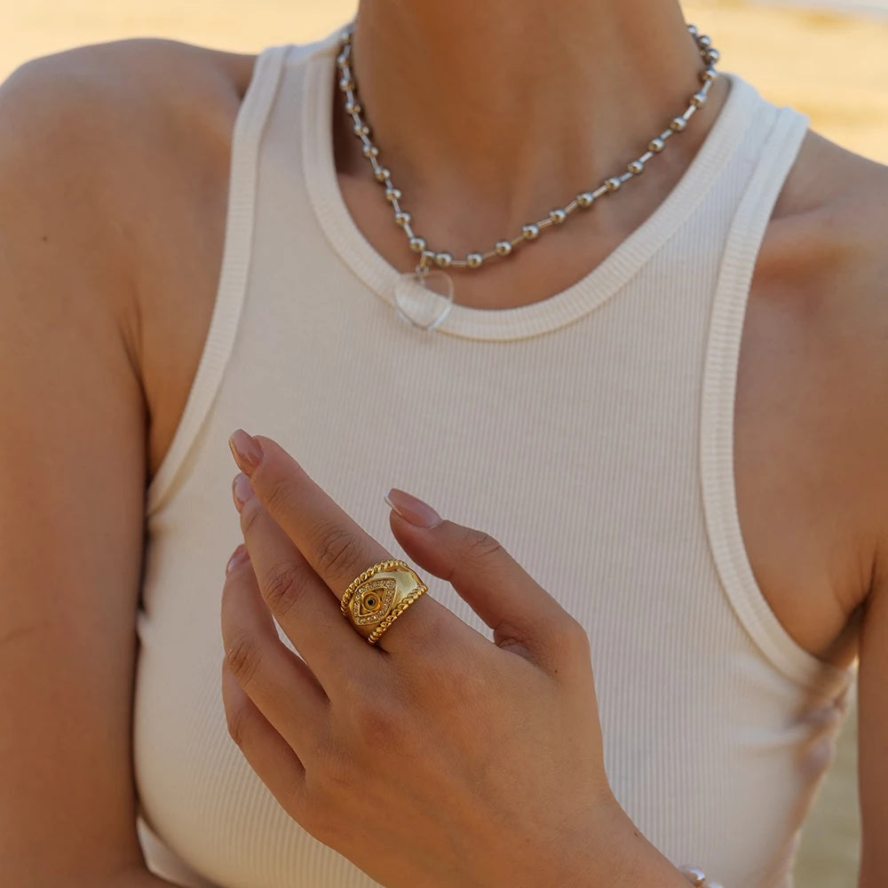 Crystal Evil Eye Ring - 18k Gold Plated Stainless Steel