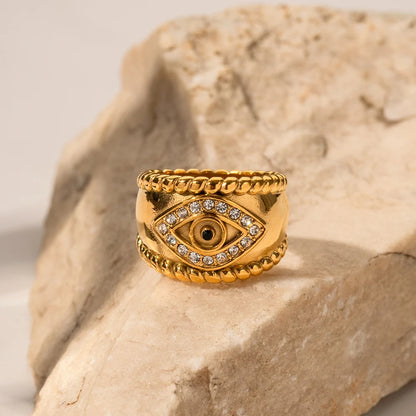 Crystal Evil Eye Ring - 18k Gold Plated Stainless Steel