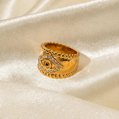 Crystal Evil Eye Ring - 18k Gold Plated Stainless Steel
