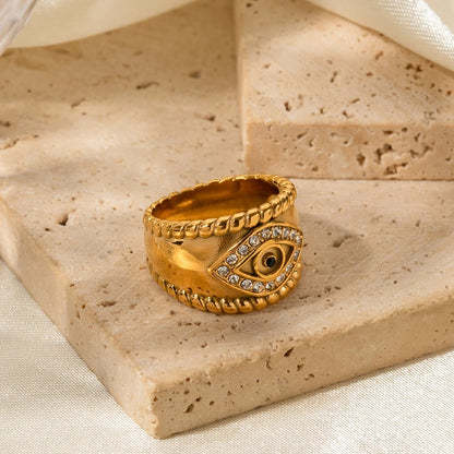 Crystal Evil Eye Ring - 18k Gold Plated Stainless Steel