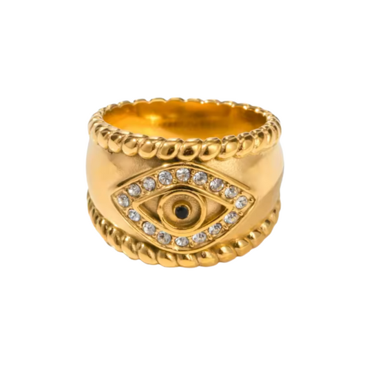 Crystal Evil Eye Ring - 18k Gold Plated Stainless Steel
