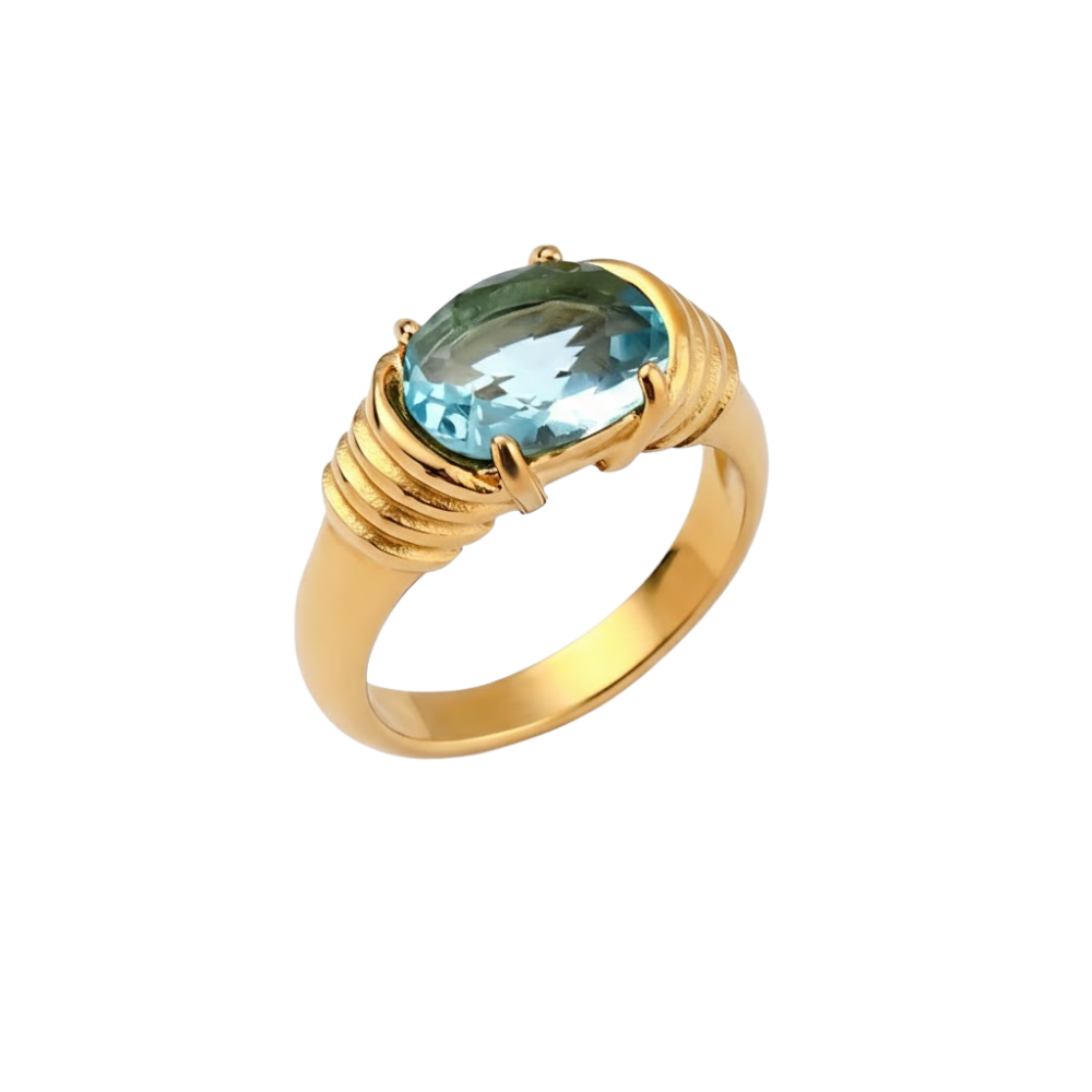 Oval CZ Crystal Ring - 18K Gold Plated Stainless Steel
