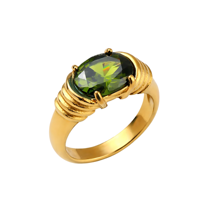 Oval CZ Crystal Ring - 18K Gold Plated Stainless Steel
