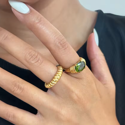 Oval CZ Crystal Ring - 18K Gold Plated Stainless Steel