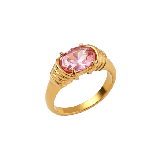 Oval CZ Crystal Ring - 18K Gold Plated Stainless Steel