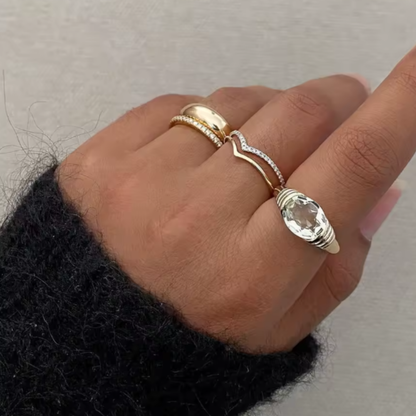 Oval CZ Crystal Ring - 18K Gold Plated Stainless Steel