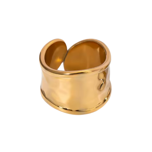 Thick Hammered Chunky Cuff Ring - Stainless Steel