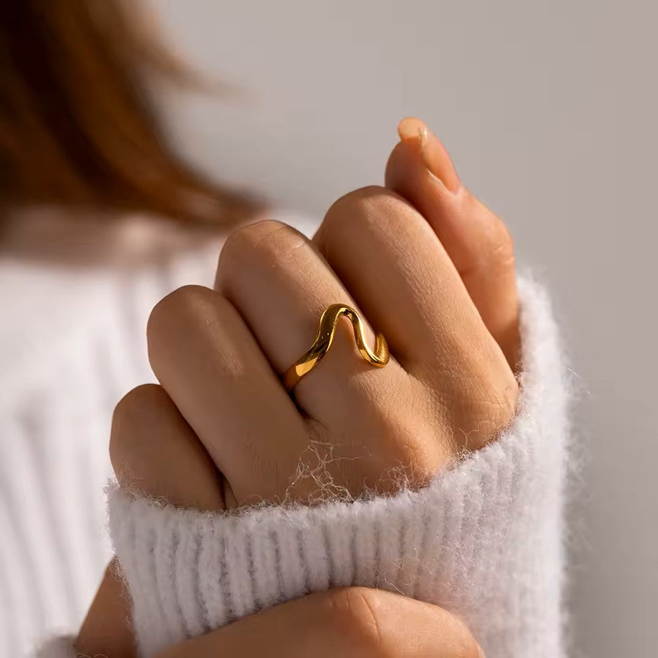 Abstract Wave Ring - Stainless Steel