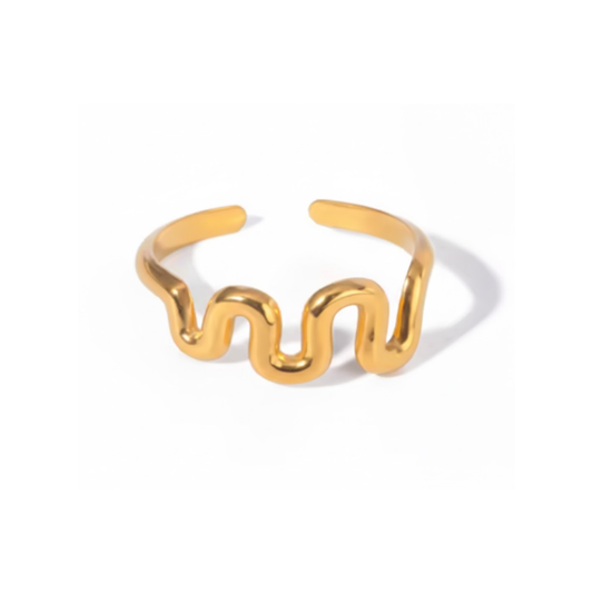 Wavy Adjustable Statement Ring - Gold Plated Stainless Steel