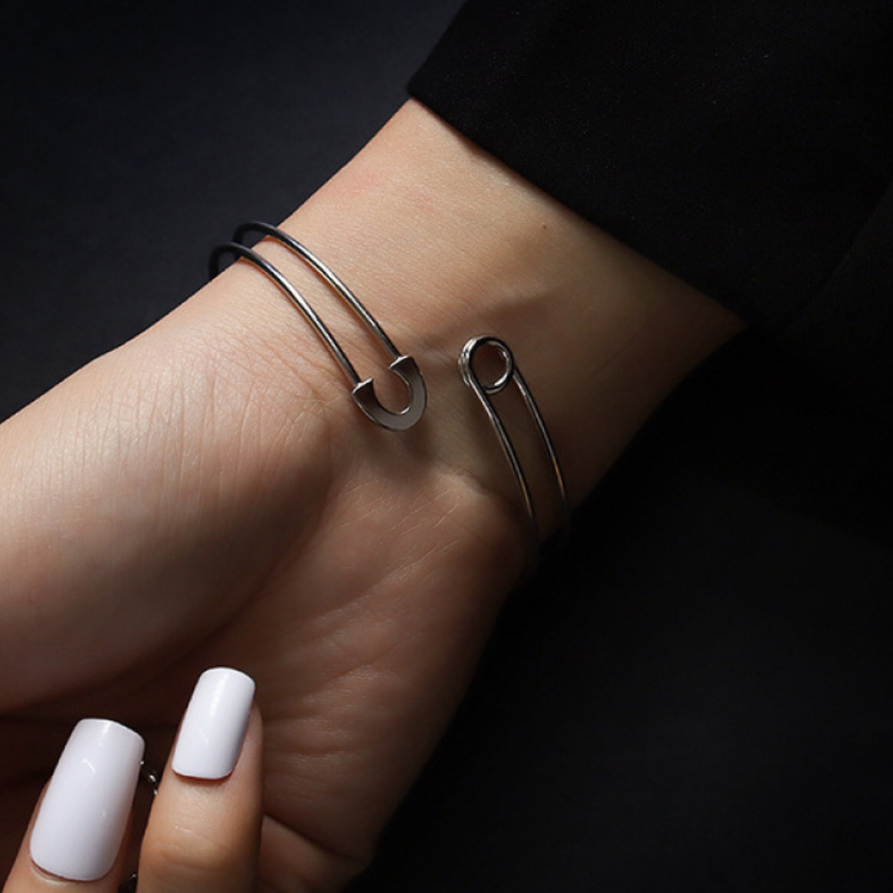 Safety Pin Adjustable Bracelet - Stainless Steel
