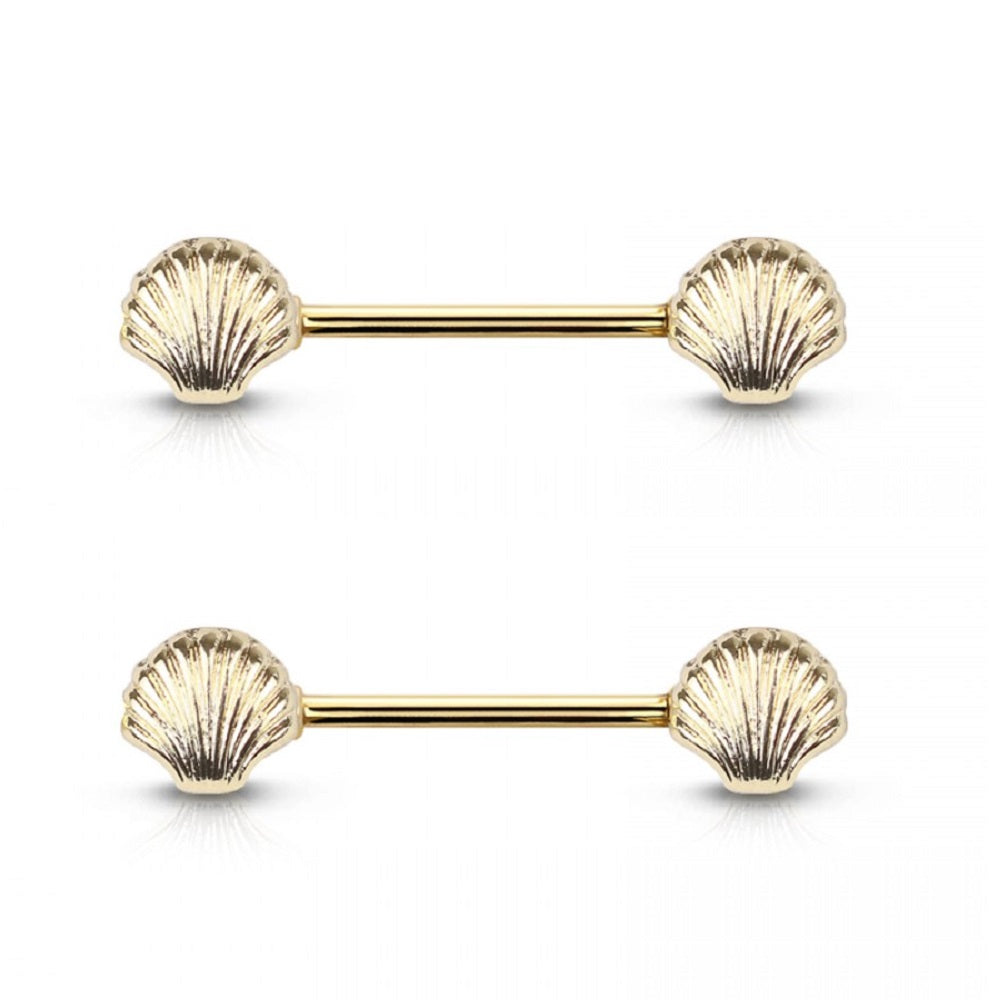 Seashell Ends Nipple Barbells, Sold as a Pair - 316L Stainless Steel