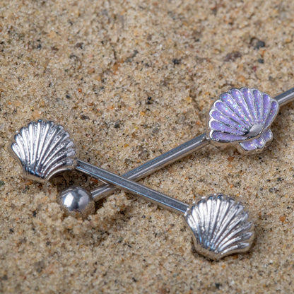 Seashell Ends Nipple Barbells, Sold as a Pair - 316L Stainless Steel