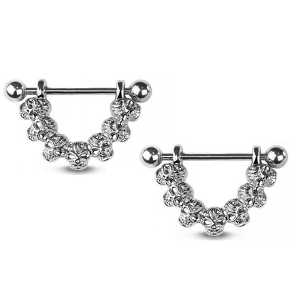 Multi Skulls Hanging Nipple Shields - Stainless Steel - Pair