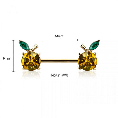 CZ Crystal Oranges Nipple Barbells, Sold as a Pair - Gold Tone 316L Stainless Steel