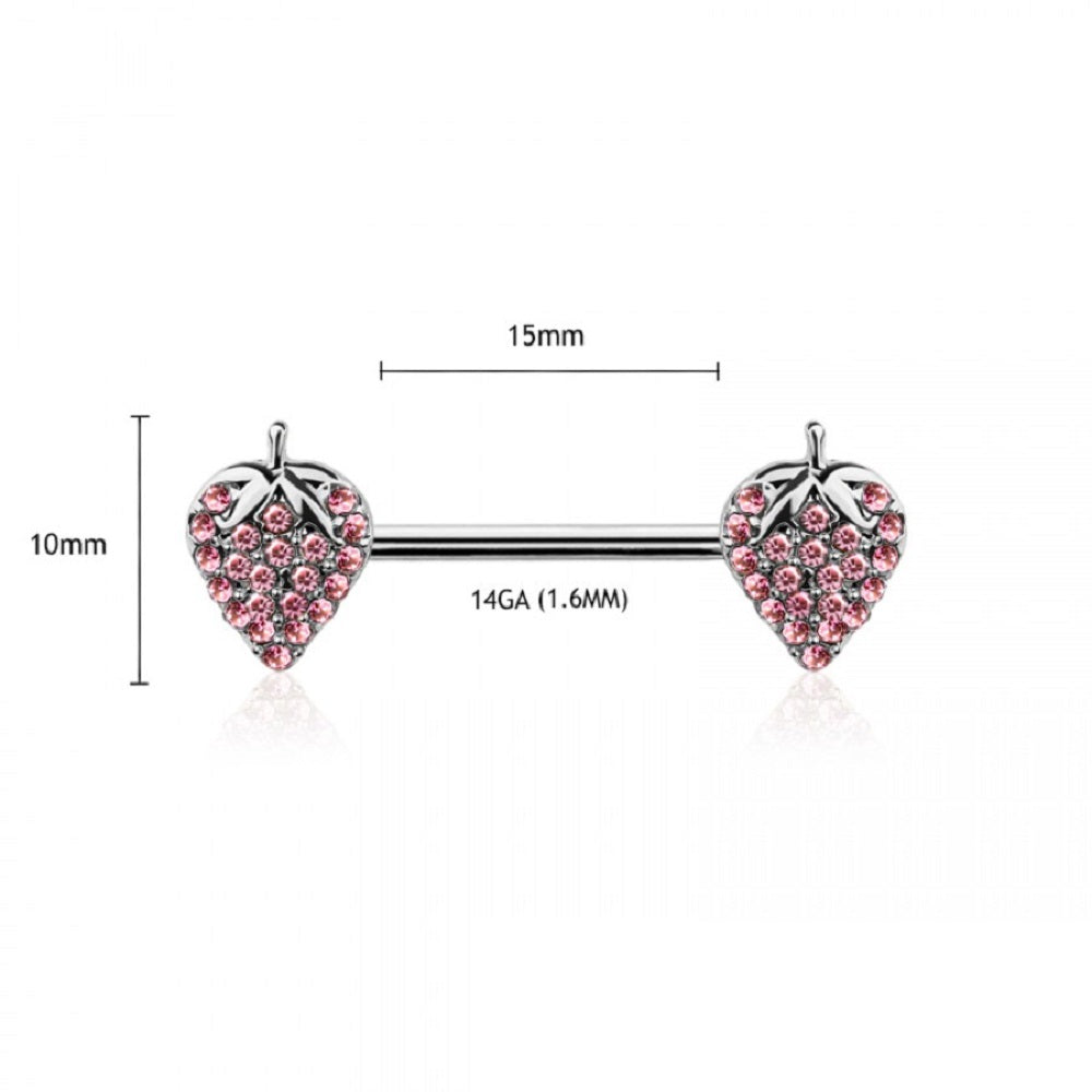 CZ Crystal Paved Strawberry Nipple Barbells - 316L Stainless Steel - Pair