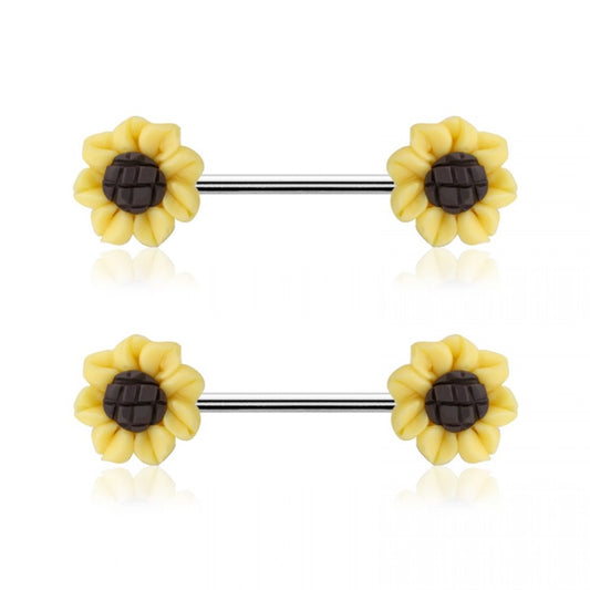 Sunflower Nipple Barbells - Pair - 316L Stainless Steel