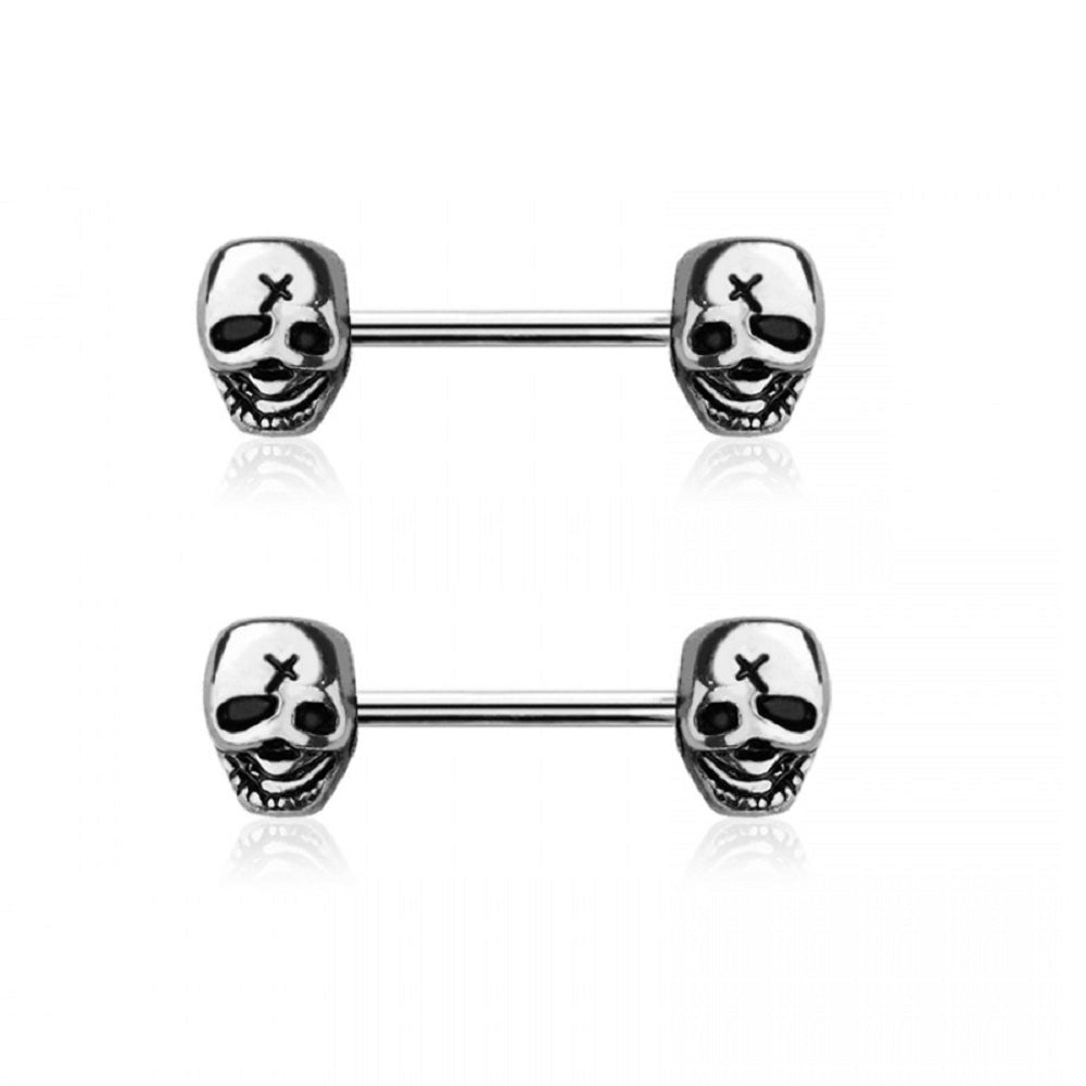 Skull Head End Nipple Barbells - 316L Stainless Steel - Pair