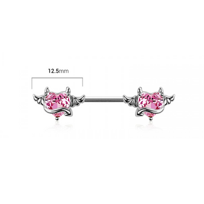CZ Crystal Devil Heart Nipple Barbells - Pair - 316L Stainless Steel