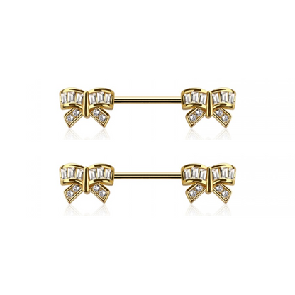 CZ Crystal Bows Nipple Barbells - Pair - 316L Stainless Steel