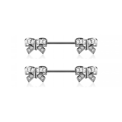 CZ Crystal Bows Nipple Barbells - Pair - 316L Stainless Steel