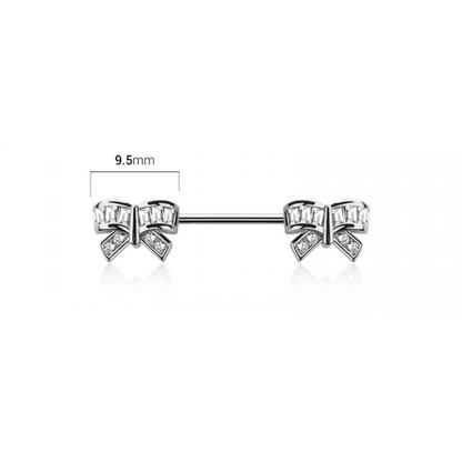 CZ Crystal Bows Nipple Barbells - Pair - 316L Stainless Steel
