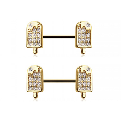CZ Crystal Ice Cream Bar Nipple Barbells - Pair - 316L Stainless Steel
