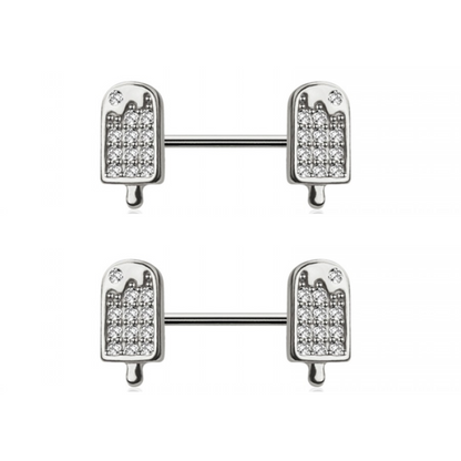 CZ Crystal Ice Cream Bar Nipple Barbells - Pair - 316L Stainless Steel