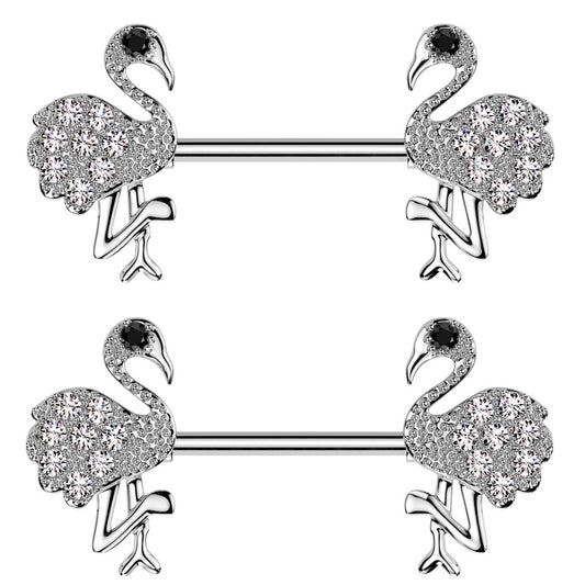 CZ Crystal Flamingo Nipple Barbells - Pair - 316L Stainless Steel