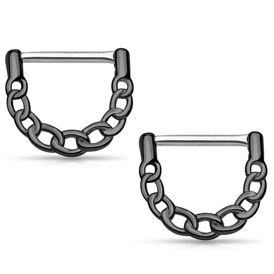 Linked Chain Design Nipple Clicker Bars - 316L Stainless Steel - Pair