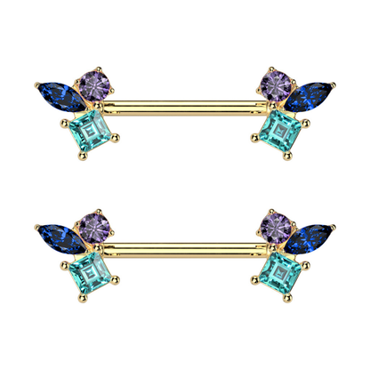 Triple CZ Crystal Cluster Nipple Barbells - Pair - 316L Stainless Steel