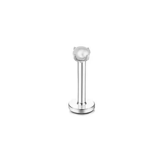 Threadless Push-In Prong Set Tiny Pearl Flat Back Stud - 316L Stainless Steel