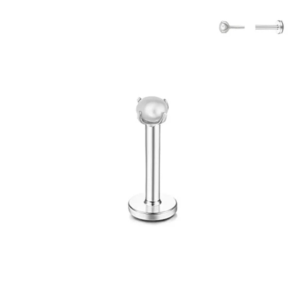 Threadless Push-In Prong Set Tiny Pearl Flat Back Stud - 316L Stainless Steel