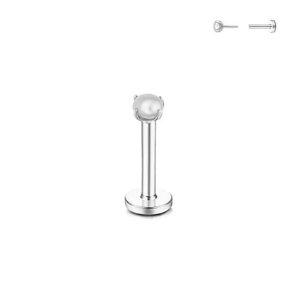 Threadless Push-In Prong Set Tiny Pearl Flat Back Stud - 316L Stainless Steel