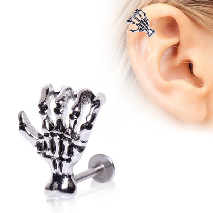 Zombie Skeleton Claw Flat Back Labret Stud - 316L Stainless Steel