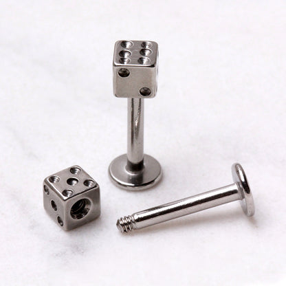 Dice Top Flat Back Stud - 316L Stainless Steel