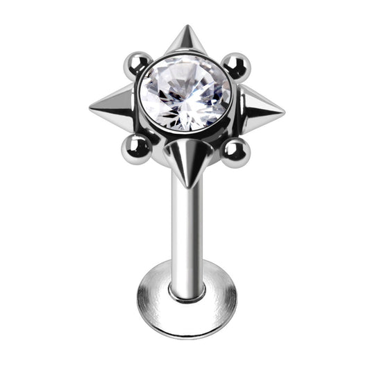 Internally Threaded CZ Crystal Center Multi Spike and Balls Flat Back Stud - 316L Stainless Steel