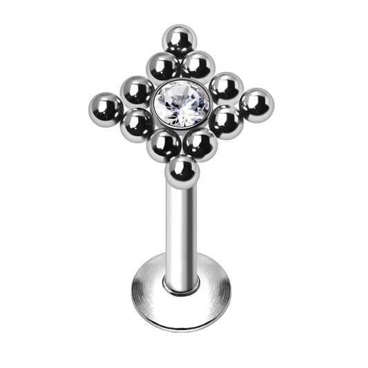 Internally Threaded Ball Lined CZ Crystal Center Flat Back Stud - 316L Stainless Steel