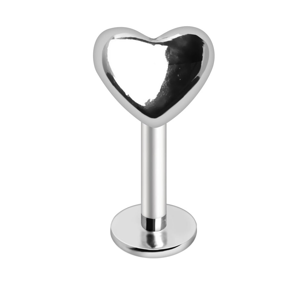 Threadless Push-In Heart Top Flat Back Stud - 316L Stainless Steel