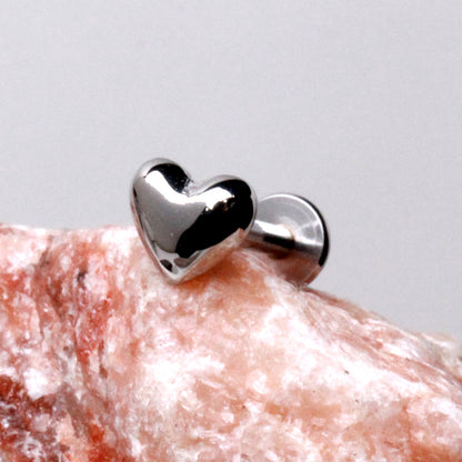 Threadless Push-In Heart Top Flat Back Stud - 316L Stainless Steel